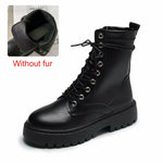 White Black PU Leather Ankle Boots Women Autumn Winter Round Toe Lace Up Shoes