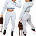 Women 2 Piece Outfits Long Sleeve Off Shoulder Crop Tops Pants Set Casual Sportswear