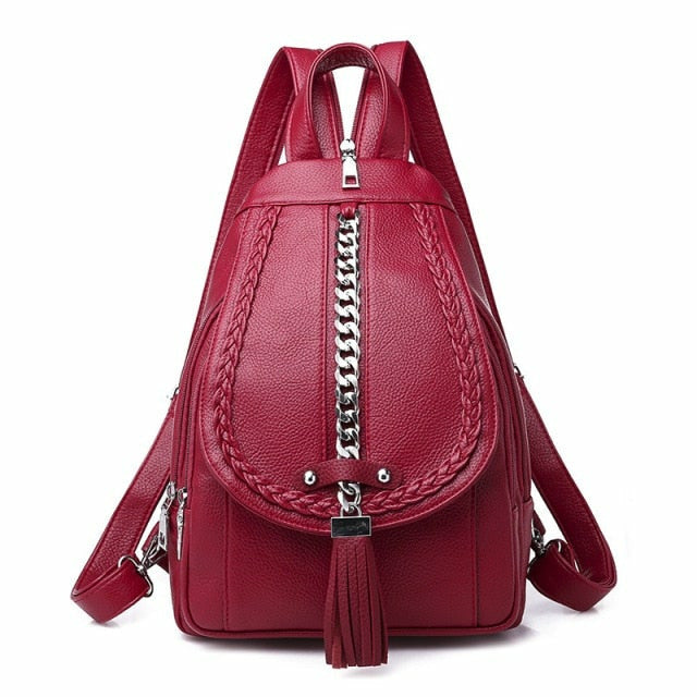 Women Backpack Soft PU Leather Multifunctional Shoulder Travel Bags Red