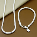 925 Sterling Silver Solid Snake Chain Bracelet & Necklace Set For Men & Women