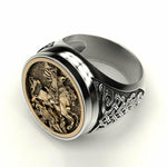 Two-Color Gold Metal Roman Soldier Ring Fashion Jewelry Vintage Ancient Design Rings
