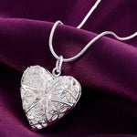 925 Sterling Silver Heart Shape Photo Frame Pendant Necklace Women Jewelry
