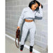 Women 2 Piece Outfits Long Sleeve Off Shoulder Crop Tops Pants Set Casual Sportswear