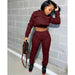 Women 2 Piece Outfits Long Sleeve Off Shoulder Crop Tops Pants Set Casual Sportswear