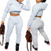 Women 2 Piece Outfits Long Sleeve Off Shoulder Crop Tops Pants Set Casual Sportswear
