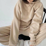 Women Elegant Solid Sets Hoodie Sweatshirts And Long Pant Fashion Two Pieces Set