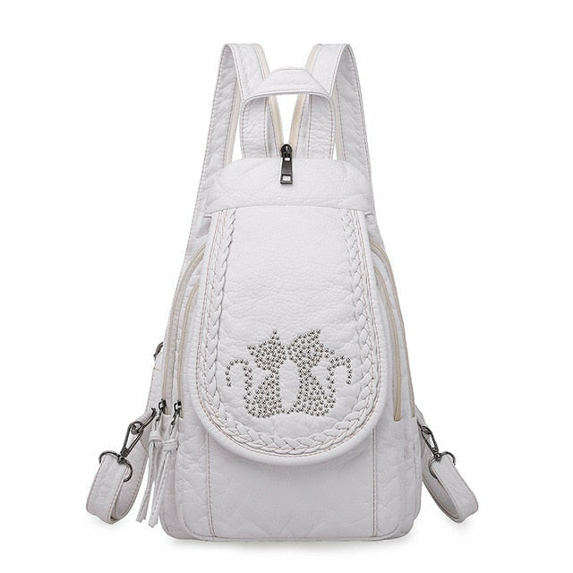 backpack purse for women fashion leather designer travel High Quality Women Backpack Fashion Designer Girls Leather Travel Bags White-2