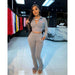 Women 2 Piece Outfits Long Sleeve Off Shoulder Crop Tops Pants Set Casual Sportswear
