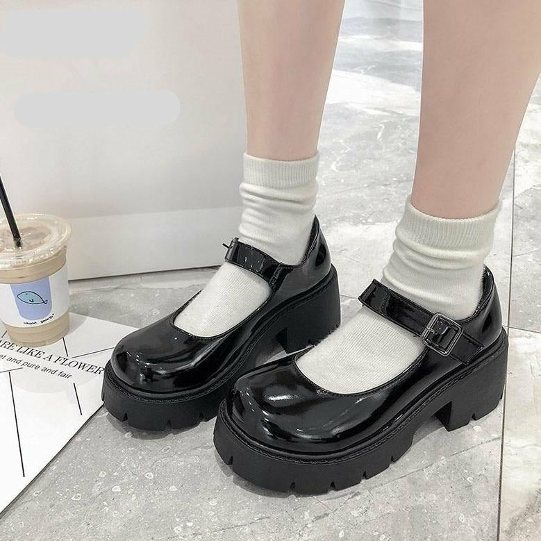 Women Japanese Style Mary Jane Shoes Vintage High Heel Platform Shoes ...