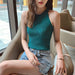 Women Crop Tops Off Shoulder Knitted Tank Tops O-Neck Sleeveless Solid Casual Tops
