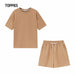 Women Short Tracksuits Two Pieces Set Leisure Outfits Oversized Cotton T-shirts High Waist Shorts