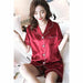 Women 2 Pieces Faux Silk Satin Pajamas Set Short & Long Sleeve Sleepwear