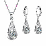 Sterling Silver Wedding Party Jewelry Sets Crystals Pendant Necklace Earrings Jewelry