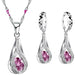 Sterling Silver Wedding Party Jewelry Sets Crystals Pendant Necklace Earrings Jewelry