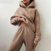 Women Elegant Solid Sets Hoodie Sweatshirts And Long Pant Fashion Two Pieces Set