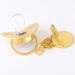 Initial Letter Baby Pacifier & Pacifier Clips BPA Free Silicone Gold Infant Nipple Soother