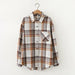 Women Shirt Plaid Oversize Turn-down Collar Leisure Fashion Loose Tops