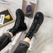 White Black PU Leather Ankle Boots Women Autumn Winter Round Toe Lace Up Shoes