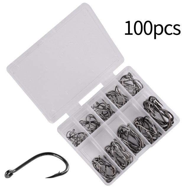 100Pcs Fishing Hooks Set Carbon Steel Circle Fishing Barbed Carp Hooks – Atom Oracle