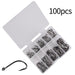 100PCS Fishing Hooks Set Carbon Steel Single Circle Fishing Barbed Carp Hooks