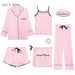 7 Pieces Women's Pajamas Sets Faux Silk Striped Pajamas Sleepwear