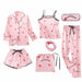 7 Pieces Women's Pajamas Sets Faux Silk Striped Pajamas Sleepwear
