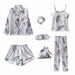 7 Pieces Women's Pajamas Sets Faux Silk Striped Pajamas Sleepwear