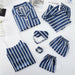 7 Pieces Women's Pajamas Sets Faux Silk Striped Pajamas Sleepwear