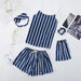 7 Pieces Women's Pajamas Sets Faux Silk Striped Pajamas Sleepwear