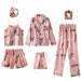 7 Pieces Women's Pajamas Sets Faux Silk Striped Pajamas Sleepwear