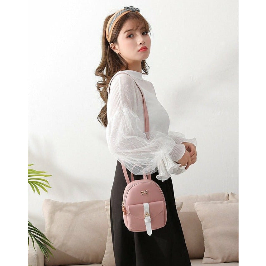 cute womens mini backpacks Women's Mini Backpack Luxury PU Leather Cute Small Bow-knot Leaf Bags Red