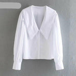 Women Sweet Pan Collar Lace Stitching Casual Shirts Puff Sleeve Chic Tops