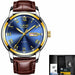 Men Watches LIGE Brand Leather Chronograph Waterproof Sporty Wristwatch