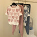 Love Printed Knitted 2 Piece Set Women Short Sleeve Beading Tops & Pants Casual Tracksuit