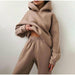 Women Elegant Solid Sets Hoodie Sweatshirts And Long Pant Fashion Two Pieces Set