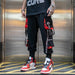 Men Hip Hop Black Cargo Pants Joggers Sweatpants Overalls Men Ribbons Streetwear
