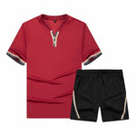 Men Tracksuit Set Casual Short Sleeve Shirt Shorts Set Summer Breathable Sportswear