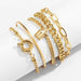 Punk Curb Cuban Chain Bracelets Set Women Thick Gold Color Charm Bracelets Jewelry