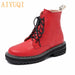 Women Ankle Shoes Genuine Leather Thick Ladies Short Boots