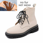 Women Ankle Shoes Genuine Leather Thick Ladies Short Boots