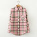 Women Shirt Plaid Oversize Turn-down Collar Leisure Fashion Loose Tops
