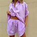 Women Lounge Wear Short Sleeve Shirt Tops Loose Mini Shorts Suit Two Piece Set
