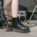 Women's Motorcycle Boots Soft Leather Shoes Female Lace Up Platforms Boots