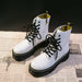Women's Motorcycle Boots Soft Leather Shoes Female Lace Up Platforms Boots