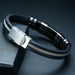 Stainless Steel Bracelet Men Wrist Band Black Grooved Silicon Punk Wristband