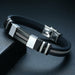 Stainless Steel Bracelet Men Wrist Band Black Grooved Silicon Punk Wristband