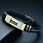Stainless Steel Bracelet Men Wrist Band Black Grooved Silicon Punk Wristband