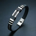 Stainless Steel Bracelet Men Wrist Band Black Grooved Silicon Punk Wristband