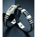 Stainless Steel Bracelet Men Wrist Band Black Grooved Silicon Punk Wristband