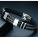 Stainless Steel Bracelet Men Wrist Band Black Grooved Silicon Punk Wristband